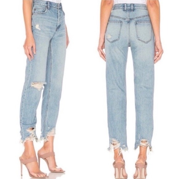 NWT Free People 26 Distressed Midrise Straight Jean Indigo Blue Med/Light Wash - Picture 1 of 16